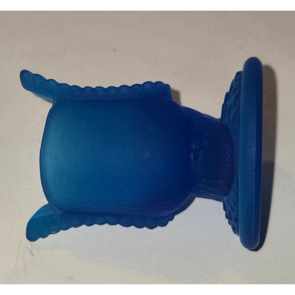 Vintage Cerulean Blue Frosted Glass Owl toothpick holder  3" glass, aqua, ocean - Picture 5 of 6